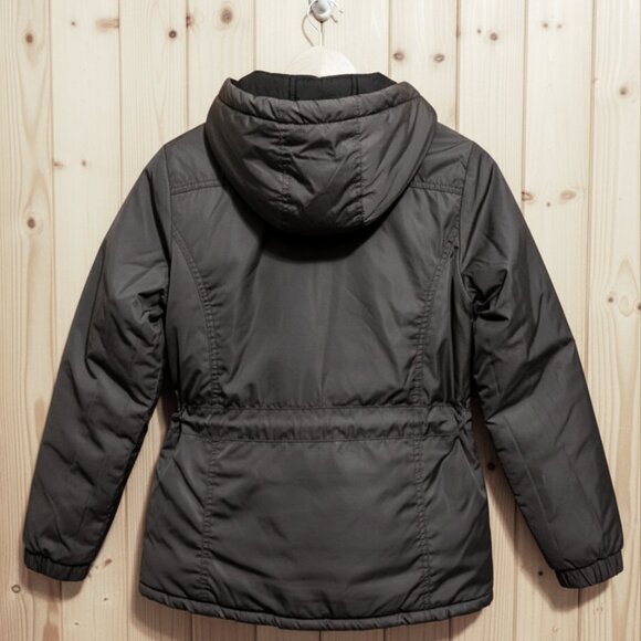 WOMEN Gray Padded Hooded Winter Jacket Sz(S) - Quilted Drawstring "Love Me Now" - Picture 4 of 10